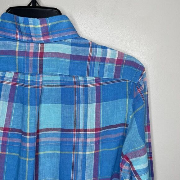 VINEYARD VINES Shirt Mens XS 100% Linen Slim-Fit Murray Blue Plaid Button-Down - Picture 5 of 7